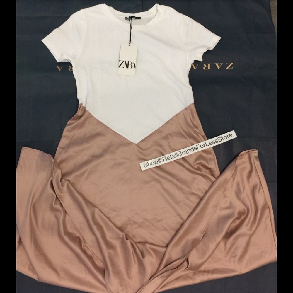 ZARA TWO TONE SATIN CONTRASTING MIDI MAXI DRESS - Picture 6 of 10